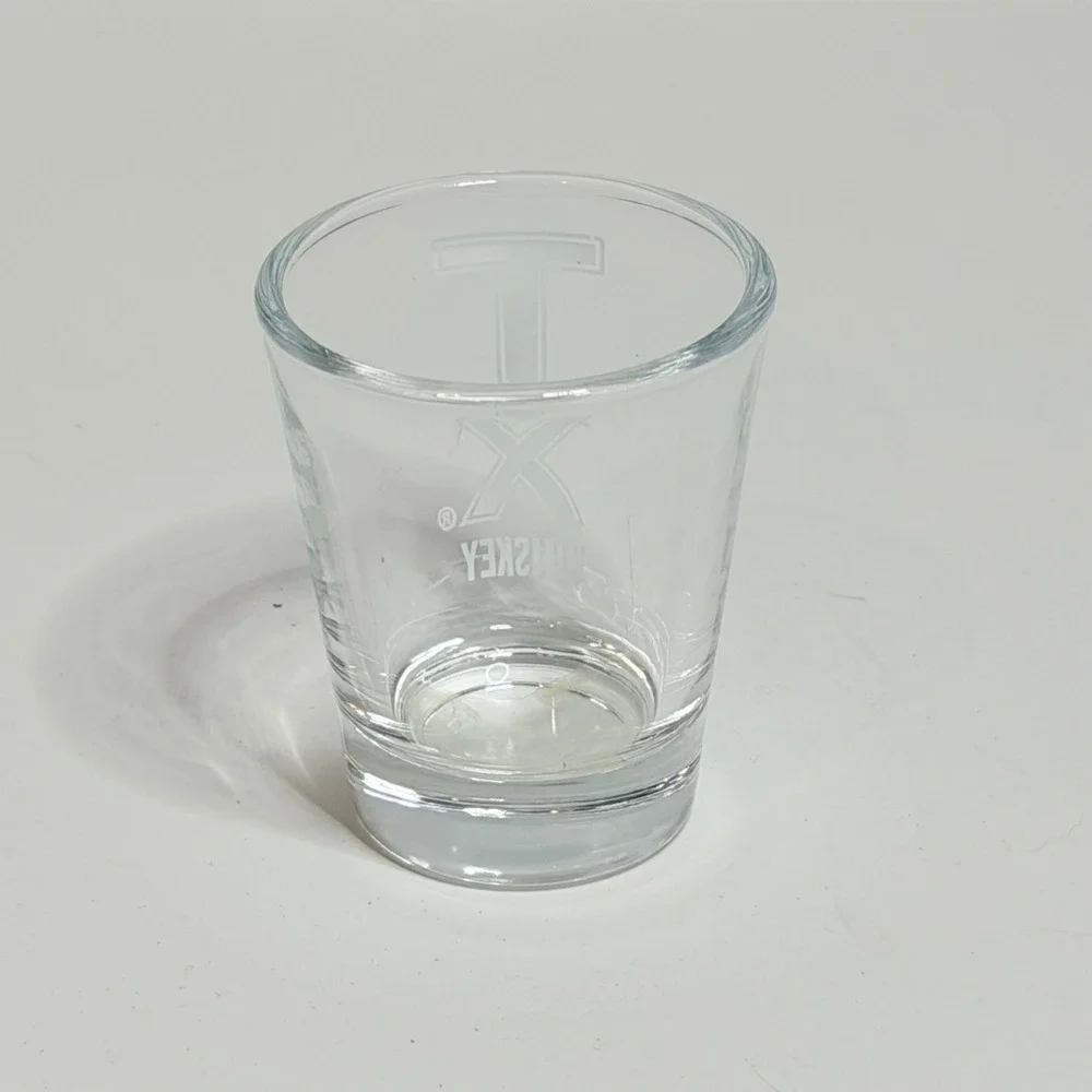 TX Whiskey Etched Shot Glass Firestone & Robertson Clear Barware Texas Logo